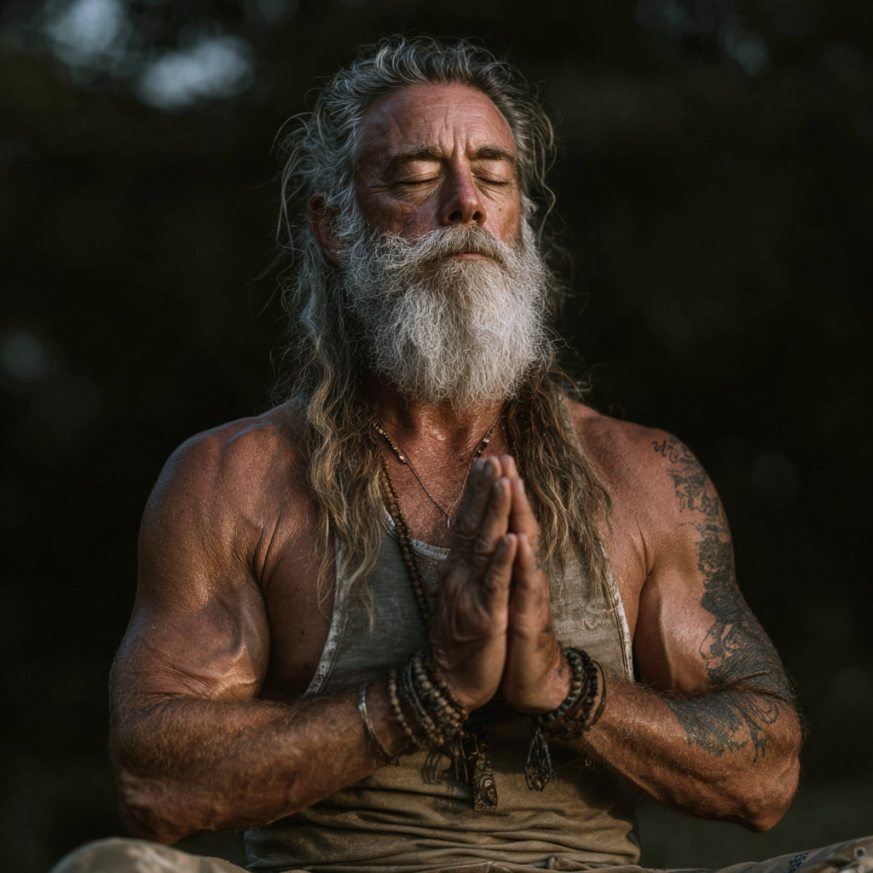 Група літніх людей практикує йогу в парку